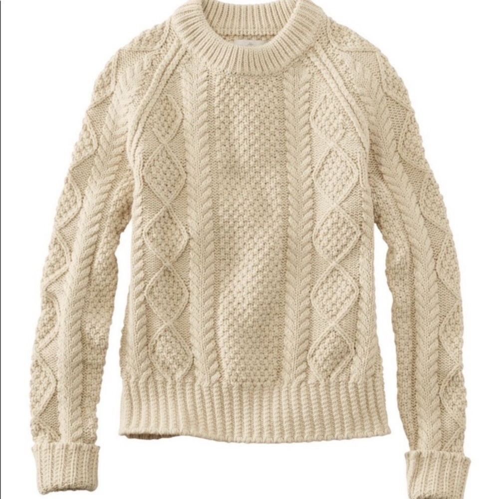 L.L. Bean Signature Beige Cotton Women’s Fisherman Sweater Size Medium